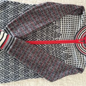 Krimson Klover Geometric Zip-Up Sweater - Gray and Red